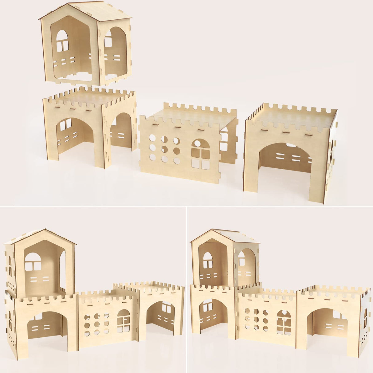 Woiworco Extra Large Rabbit Hideout, Wooden Rabbit Castle Bunny Spacious Breathable Hideouts for Indoor Bunnies, Hamsters and Guinea Pigs Hut to Hide