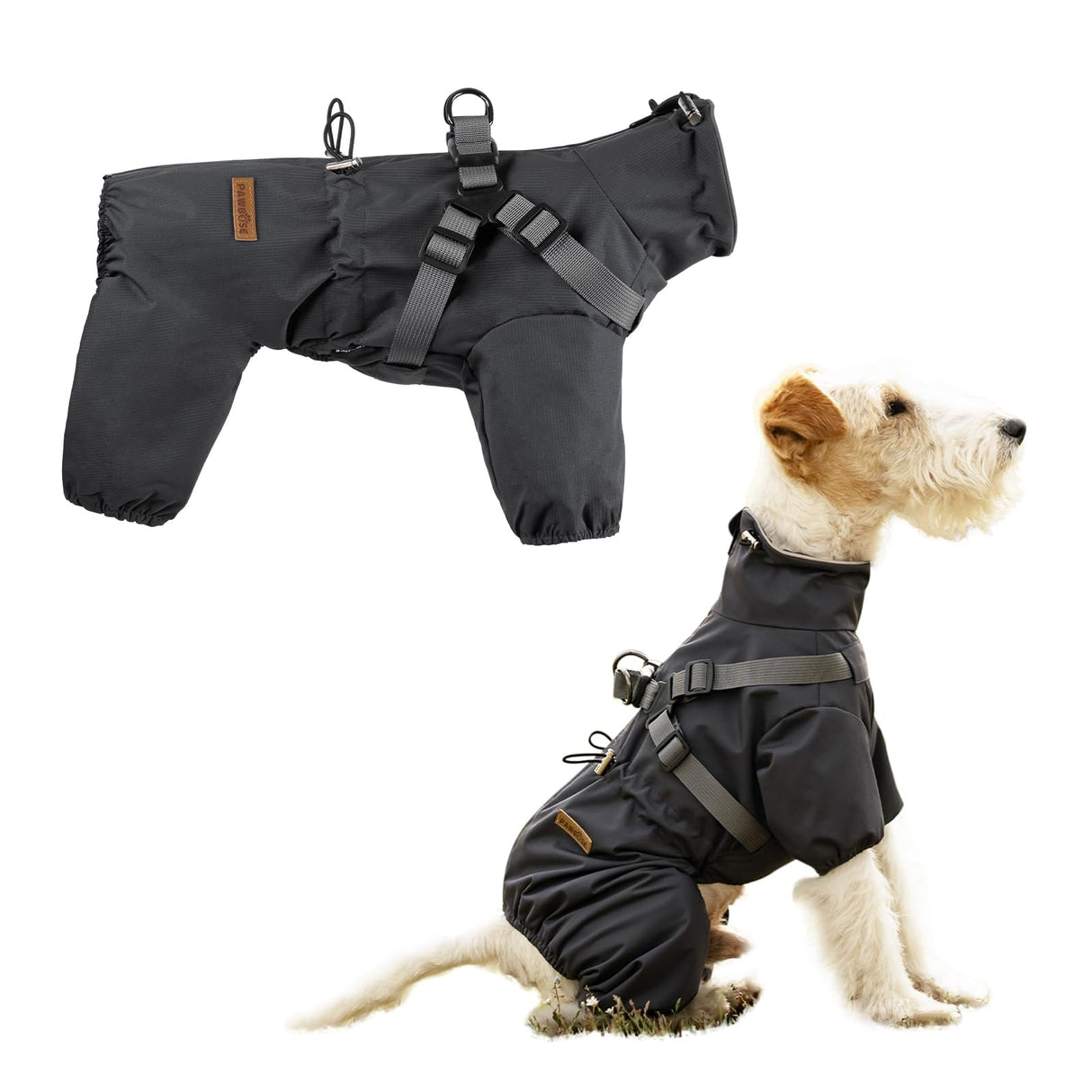 PAWBOSE Dog Raincoat with Harness for Small and Medium Dogs, Adjustable Waterproof Dog Rain Jacket,Reflective Rainproof Puppy 4 Legs Raincoat-Grey,S