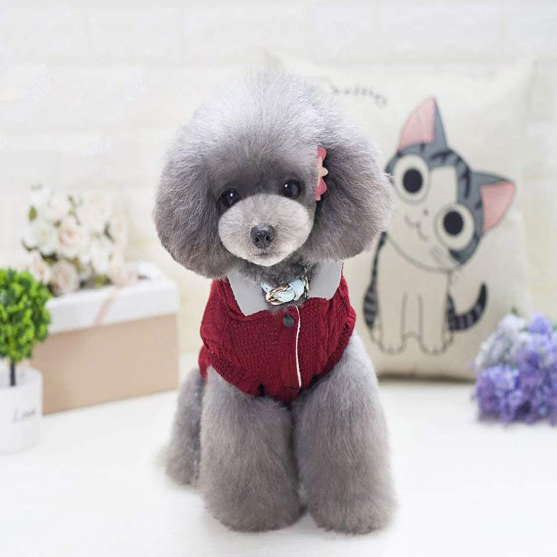 Dog Sweater Dog Hoodie Rdc Pet Clothes Dog Woolen Sweater with Cap Winter Warm Turtleneck Sweater Fleece Coat for Small Dog Medium Dog Cat (S, Classic-Red)
