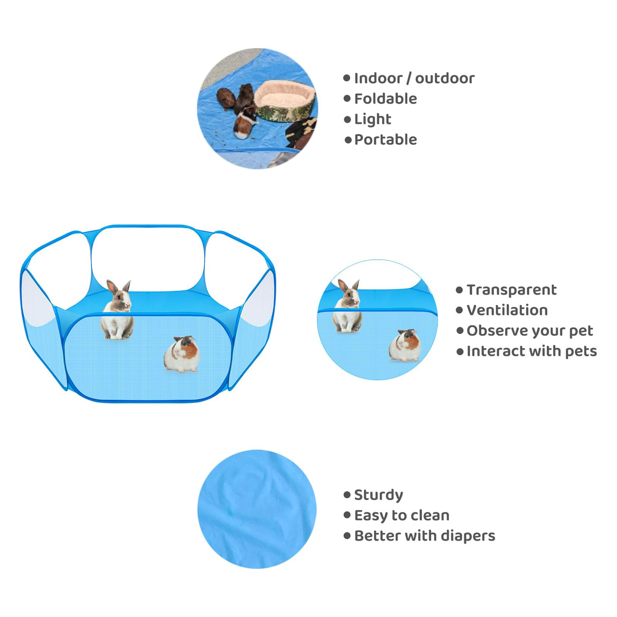 Amakunft Small Animal Playpen, Pop-Up Portable Play Yard for Guinea Pigs, Rabbits, Hamsters, Hedgehogs, Foldable Exercise Fence with Breathable Mesh for Indoor Outdoor Use