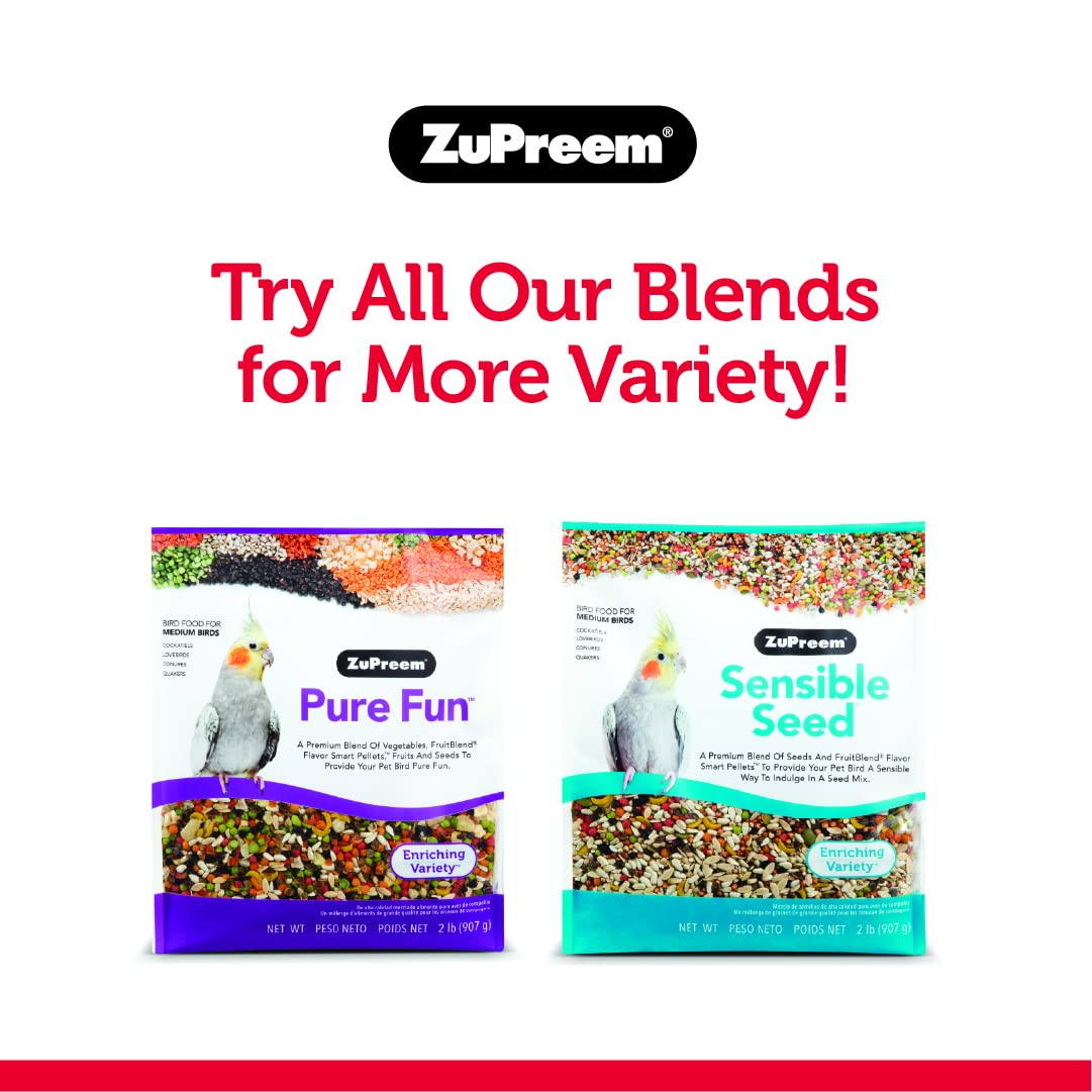 ZuPreem FruitBlend Bird Food, Bird Feed Pellets for Cockatiel, Lovebird, Quaker, Small Conure, Lorikeet, ZuPreem Core Nutrition with Natural Fruit, Cockatiel Food, Conure Feed, (Medium, 10 lb Bag)