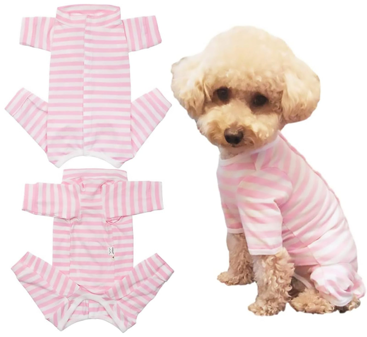 Dog’s Recovery Suit Post Surgery Shirt for Puppy, Full Coverage Dog's Bodysuit Wound Protective Surgical Clothes for Small and Medium Pets (Pink White Stripe-m)