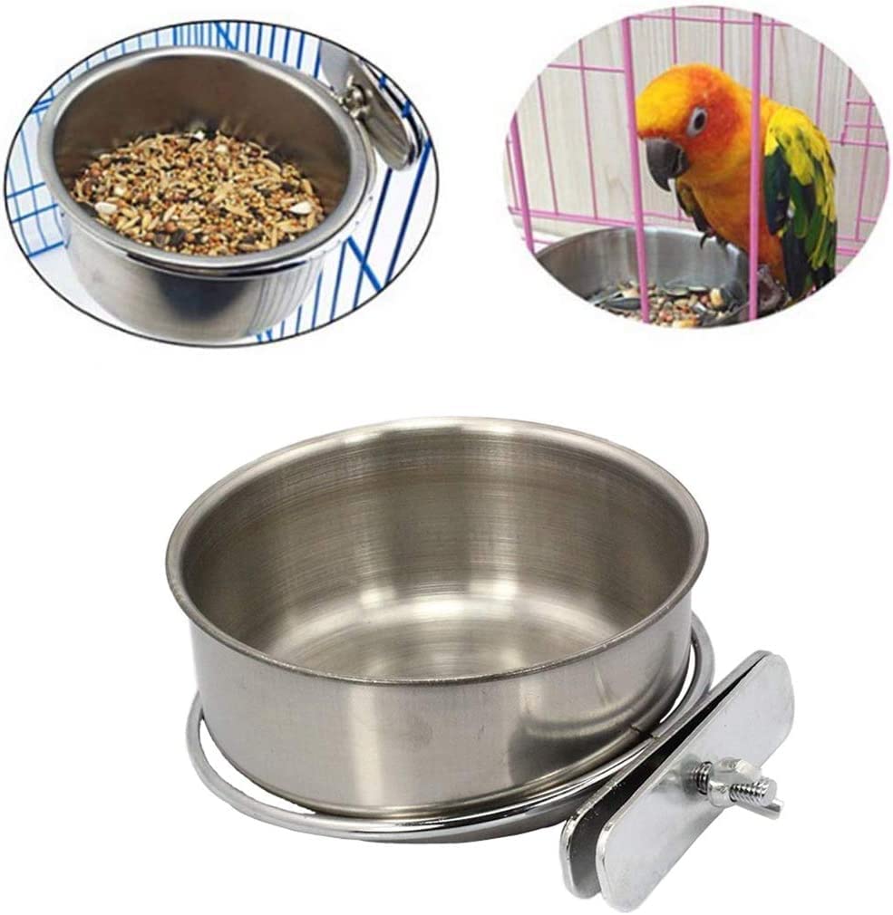 PINVNBY Parrot Feeding Cups Birds Food Dish Stainless Steel Parrot Feeders Water Cage Bowls with Clamp Holder for Cockatiel Conure Budgies Parakeet Parrot Macaw Small Animal Chinchilla Pack of 6