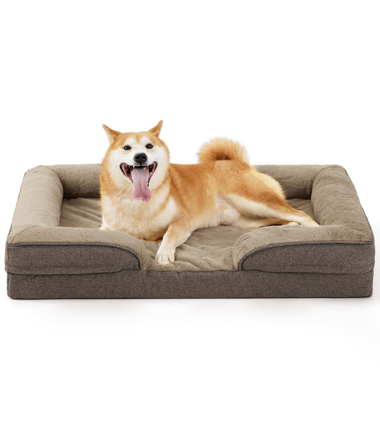 Made4pet Dog Bed Orthopedic Dog Sofa for Large Dogs,Supportive Foam Pet Cushions Bed with Washable Removable Cover, Egg-Crate Foam, Waterproof Lining Bottom, Brown, 38 * 28 * 6.5 Inch
