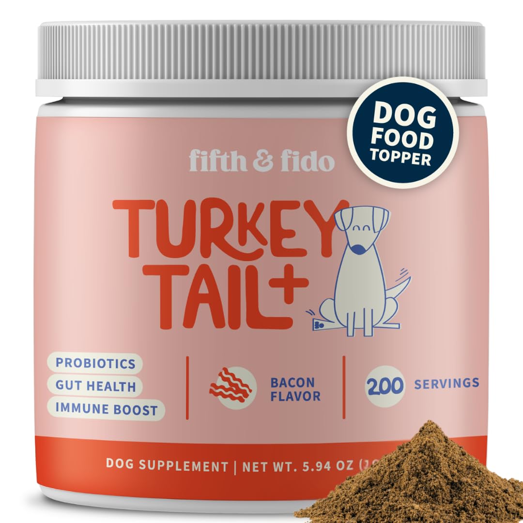 Fifth & Fido Turkey Tail Mushroom for Dogs – Turkey Tail for Dogs Mushroom Supplement with Immune Support for Lipoma, Lumps & Bumps – Premium Pet Vitamins and Supplements Made in USA, 200 Servings