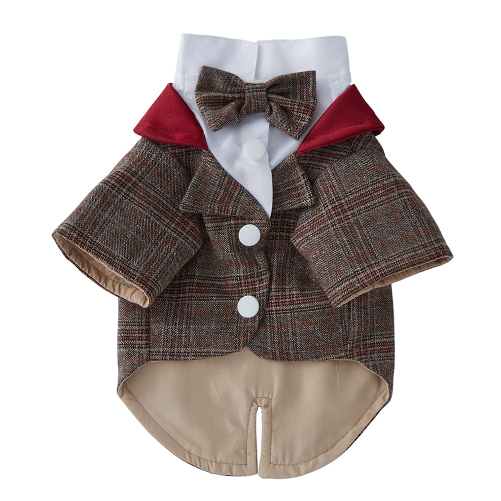 DOTEYAYP Dog Tuxedo Shirt for Small Dog Cat Wedding Party Christmas Costume Puppy Formal Suit Holiday Outfit (X-Large, Coffee)