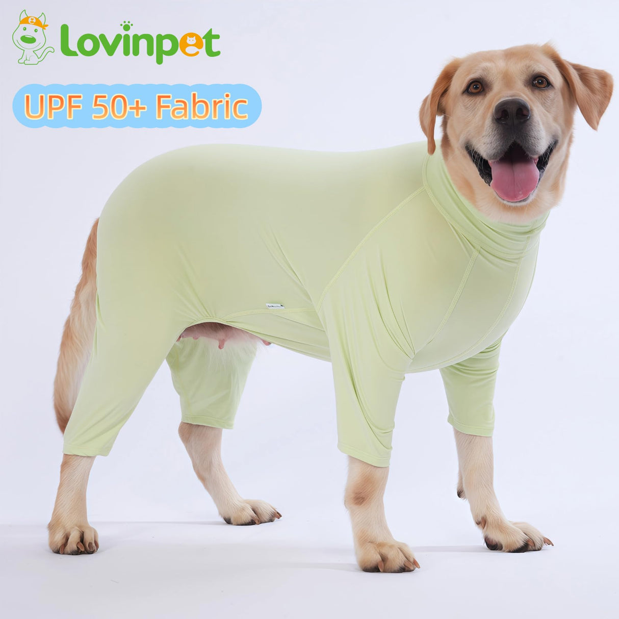 LovinPet UPF 50+ Dog Sun Protection Shirt for Medium and Large Dogs, 4-Way Stretch Nylon, Lightweight Anti-Static Quick-Dry UV Layer, Indoor Shedding Control and Winter Base Layer,Green,L