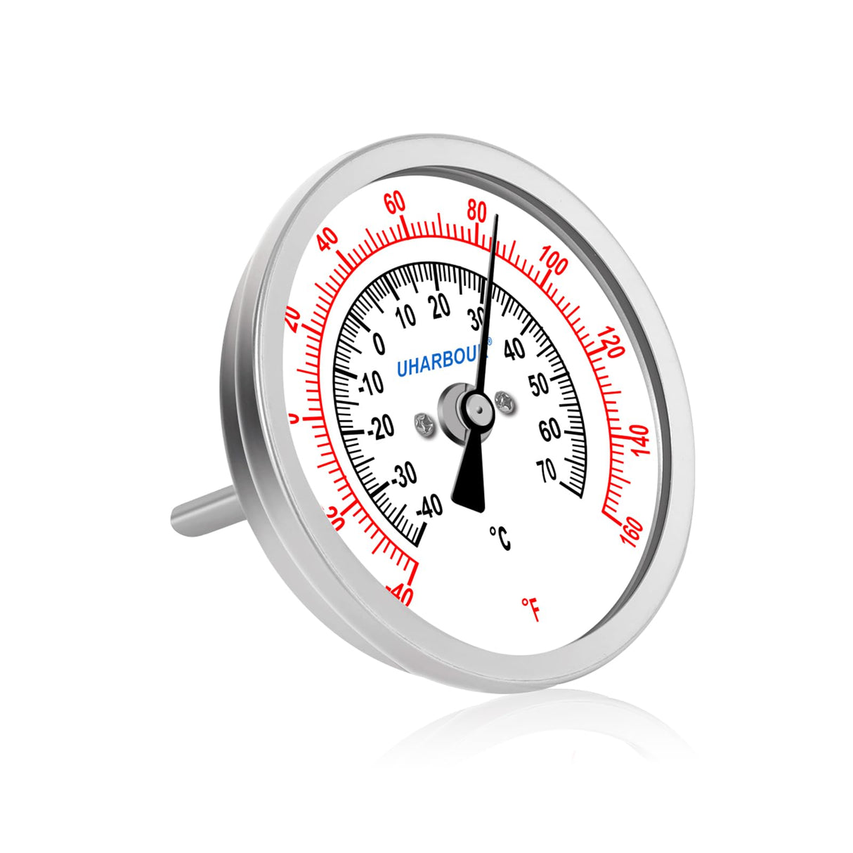 UHARBOUR Water Temperature Gauge, 3" Dial Fully StainlessSteel Water Temp Gauge, Water Thermometer with 2-1/2" Stainless Steel Stem, -40 to 160°F, 1/2" NPT Back Mount