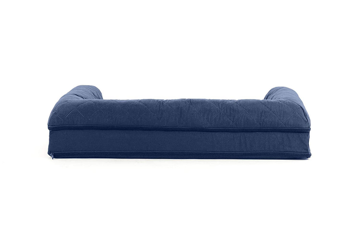 Furhaven Cooling Gel Dog Bed for Medium/Small Dogs w/ Removable Bolsters & Washable Cover, For Dogs Up to 35 lbs - Quilted Sofa - Navy (Blue), Medium