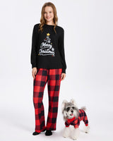 XPUDAC Christmas Matching Dog and Owner Pajamas Set Christmas Pajamas for Women Long Sleeve Sleepwear Long Pants Loungewear Soft Holiday Pjs Set, 3XL Red Black