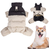 Duuclume Winter Dog Coat with Stand Collar,Windproof Waterproof Warm Dog Jacket for Cold Weather, Four Legged Pet Snowsuit (Beige, 2XL)