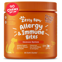 Load image into Gallery viewer, Zesty Paws Dog Allergy Relief Chews, Dog Probiotics for Itchy Skin and Ears, Peanut Butter, 90ct
