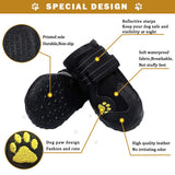 PK.ZTopia Waterproof Dog Boots, Dog Outdoor Shoes for Medium to Large Dogs with Two Reflective Fastening Straps and Rugged Anti-Slip Sole (2.95" x 2.52",Black 4PCS).