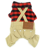SMALLLEE_LUCKY_STORE Pet Clothes for Small Dog Cat Red Plaid Shirts Sweater with Khaki Overalls Pants Jumpsuit Outfits XL