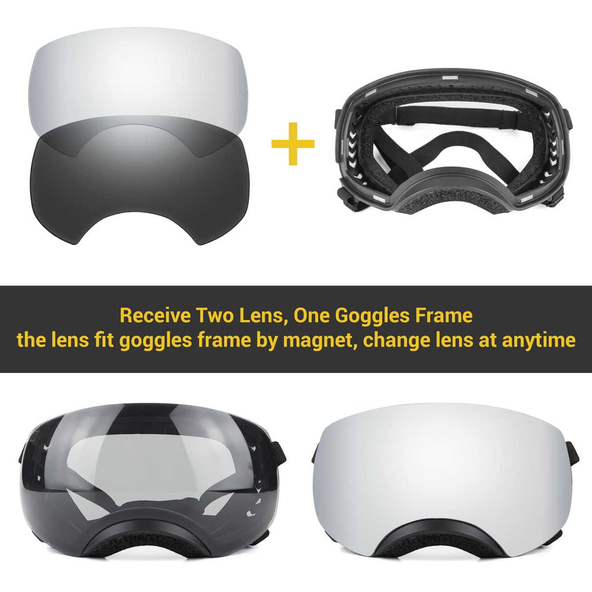 NAMSAN Dog Goggles for Large Dogs, Black/Silver Lenses Replaceable, Dog Sunglasses Medium to Large Breed, Anti-UV Doggie Eye Protection, Adjustable Driving Glasses, Windproof Dustproof, Black