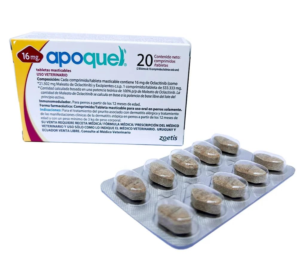Mascotas y Accesorios MX Generic Apoquel 16 MG 20 Chewable Tablets, Allergic or atopic dermatitis in Large Dogs