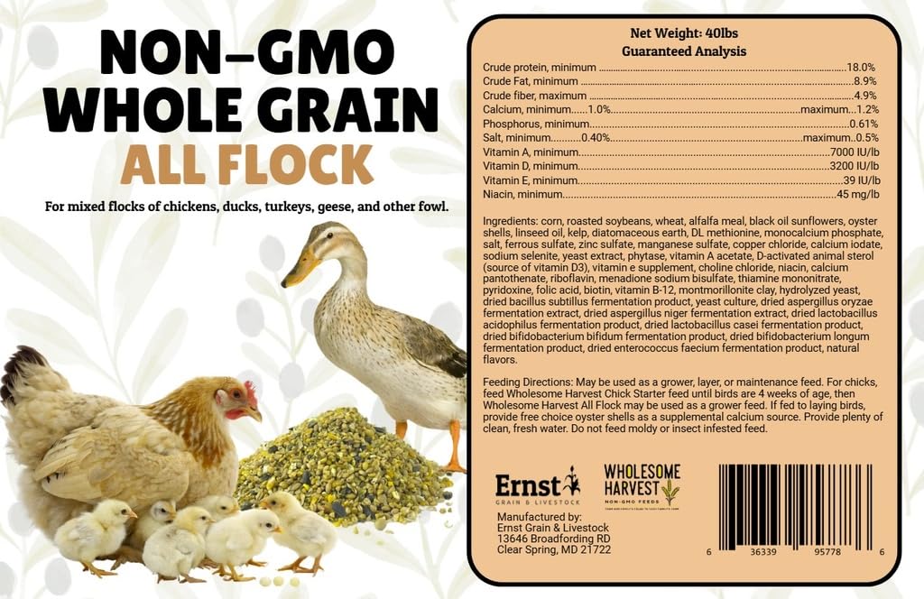 Wholesome Harvest All Flock Feed, High Nutrition for Flocks, Non-GMO Duck, Turkey, Geese and Chicken, Whole Grain 10 lbs Pack