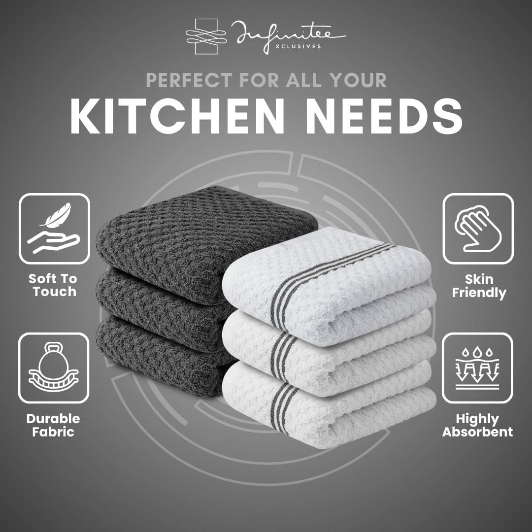 100% Cotton Kitchen Towels - 15x25 Inch Ultra Soft Tea Towel, Super Absorbent Terry Dish Towels for Kitchen Linens |Grey|
