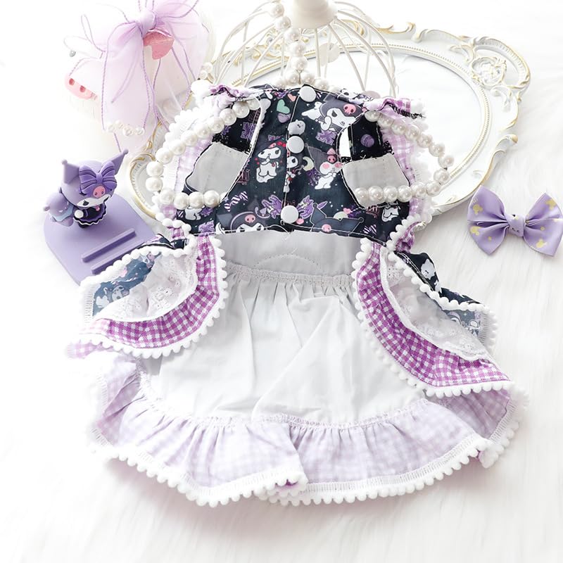 Dog Princess Dresses Kuromi for Small Dogs Lolita Clothes Goth Lace Costume Pet Girl Cute Coat Outfits Fall Costumes (L,Black)