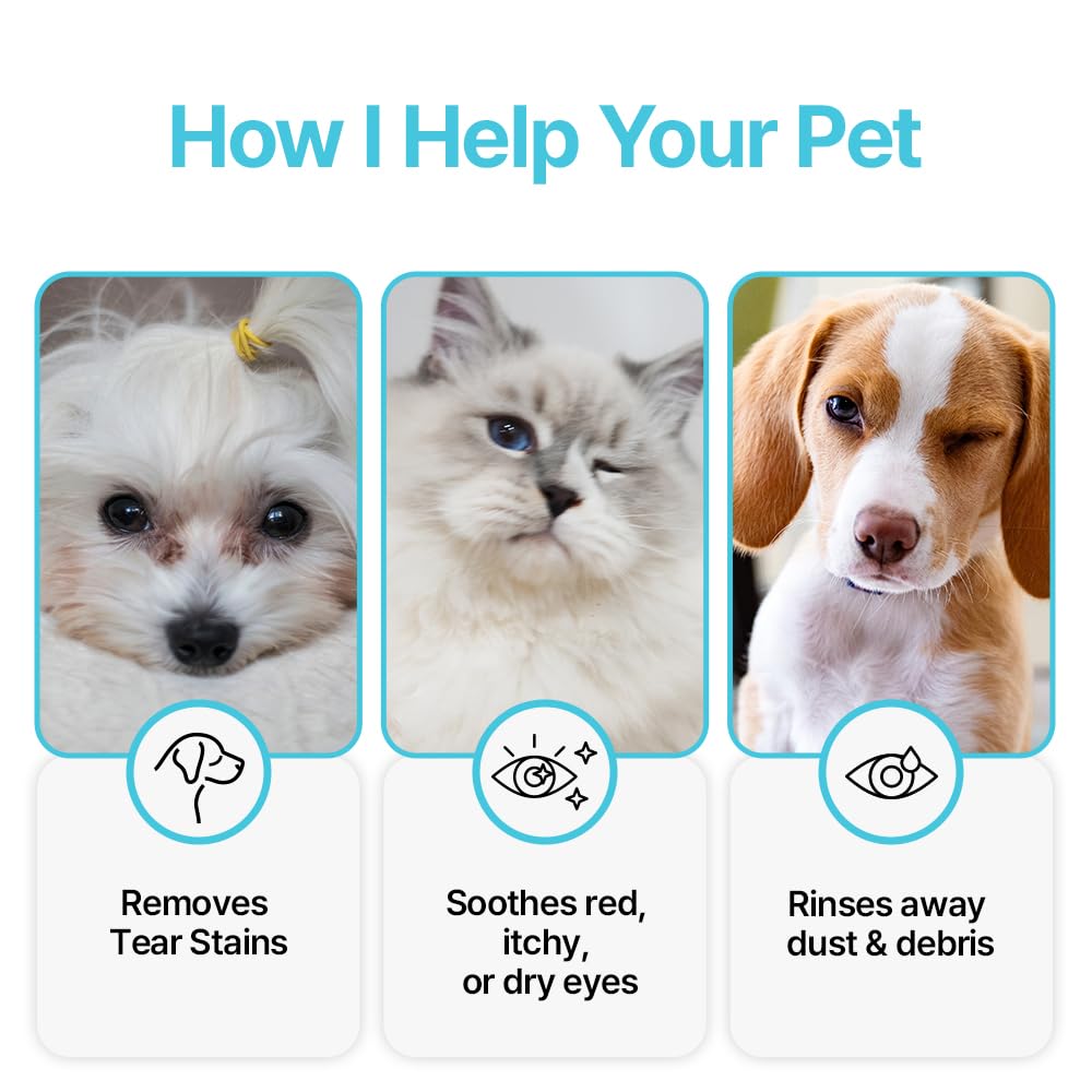 Breezytail PetO’Cera Q-Eye, Lubricating Eye Drops, Daily Moisture for Dry Eyes, Gently Flushes Irritants & Tear Stains, Vet-Approved for Dogs & Cats, 1ml*30ea
