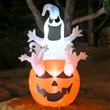 Dearsun 6FT Halloween Inflatable Pumpkin Ghosts, Blow Up Yard Halloween Inflatables Decoration with Lights for Indoor Outdoor Party Garden Lawn Holiday Decor (Three Ghosts with Pumpkin)