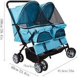 Pet Stroller Twin Folding Dog Cat Carrier Travel Cart, Multiple Colors Blue