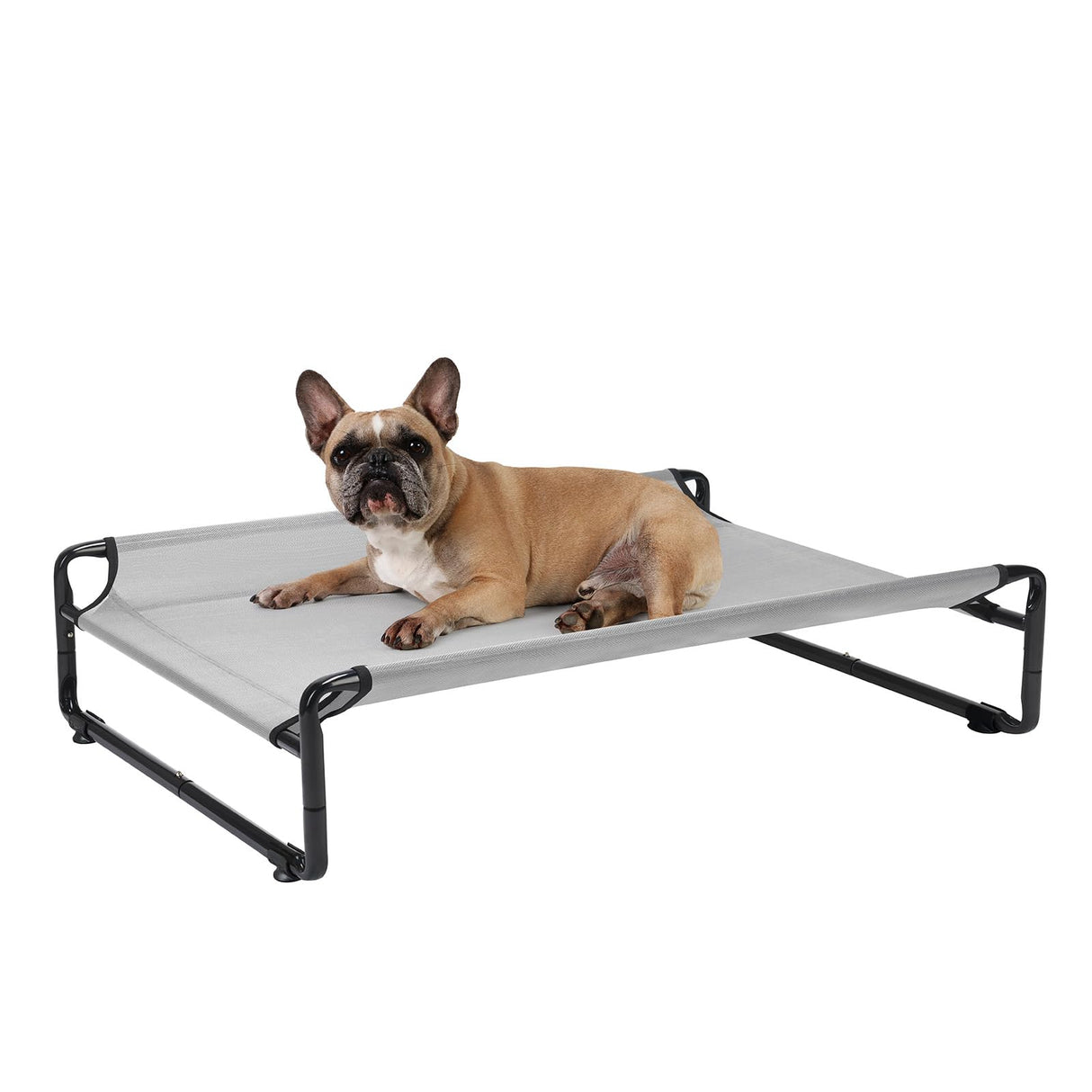 Veehoo 35" Medium Raised Dog Bed, Washable Dog Cot with Headrest Sides, Outdoor Elevated Dog Bed with Non-Skid Feet, Breathable Mesh, Portable Pet Hammock for Indoor or Camping, Grey