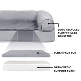 Furhaven Orthopedic Dog Bed for Large Dogs w/ Removable Bolsters & Washable Cover, For Dogs Up to 125 lbs - Plush & Suede Sofa - Gray, Jumbo Plus/XXL