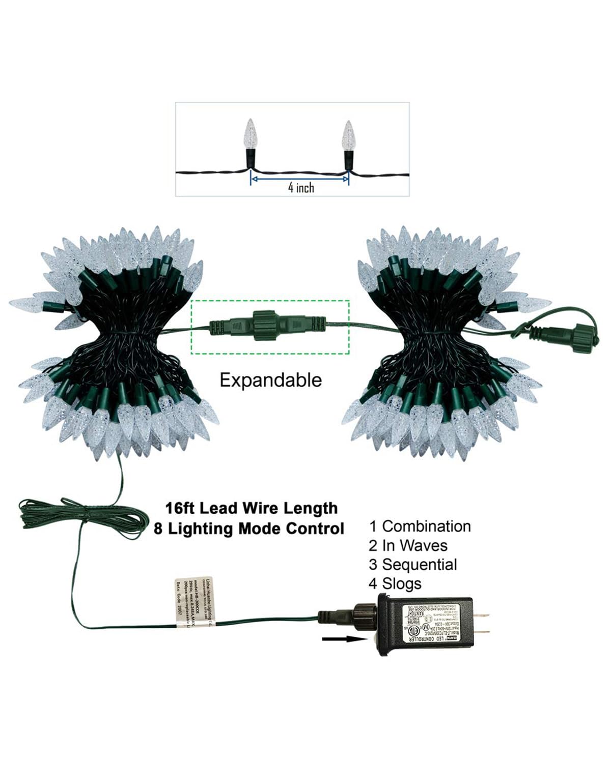 Twinkle Star C6 Christmas String Lights, 100 LED 33ft Fairy Lights with 29V Safe Adaptor, Indoor Outdoor 8 Lighting Modes with Memory Function for Patio Xmas Tree Wedding Party