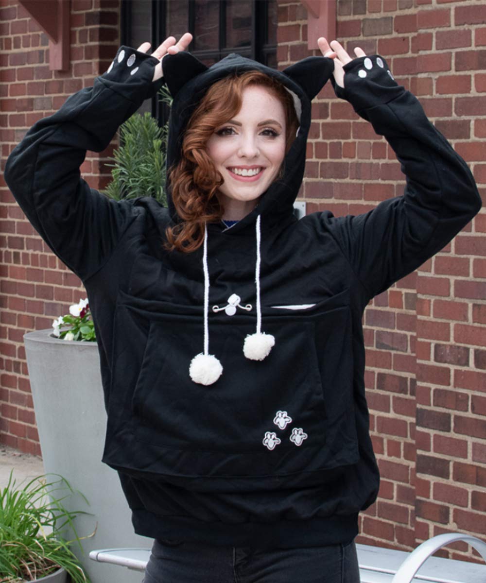 ALYC Unisex Hoodies Pet Holder Cat Dog Large Pouch Carriers Pullover with Cat Printing Sweatshirt (Black-Classic Version, XXXXL) ??