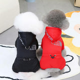 Izefia Dog Coat Pet Apparel Jumpsuit Windproof Cold Weather Coat 4 Legs Sports Jacket Warm Winter Thick Clothes Snow Proof Coat Cotton Dog Coat for Small Dog Medium Dog Cat Black XXL