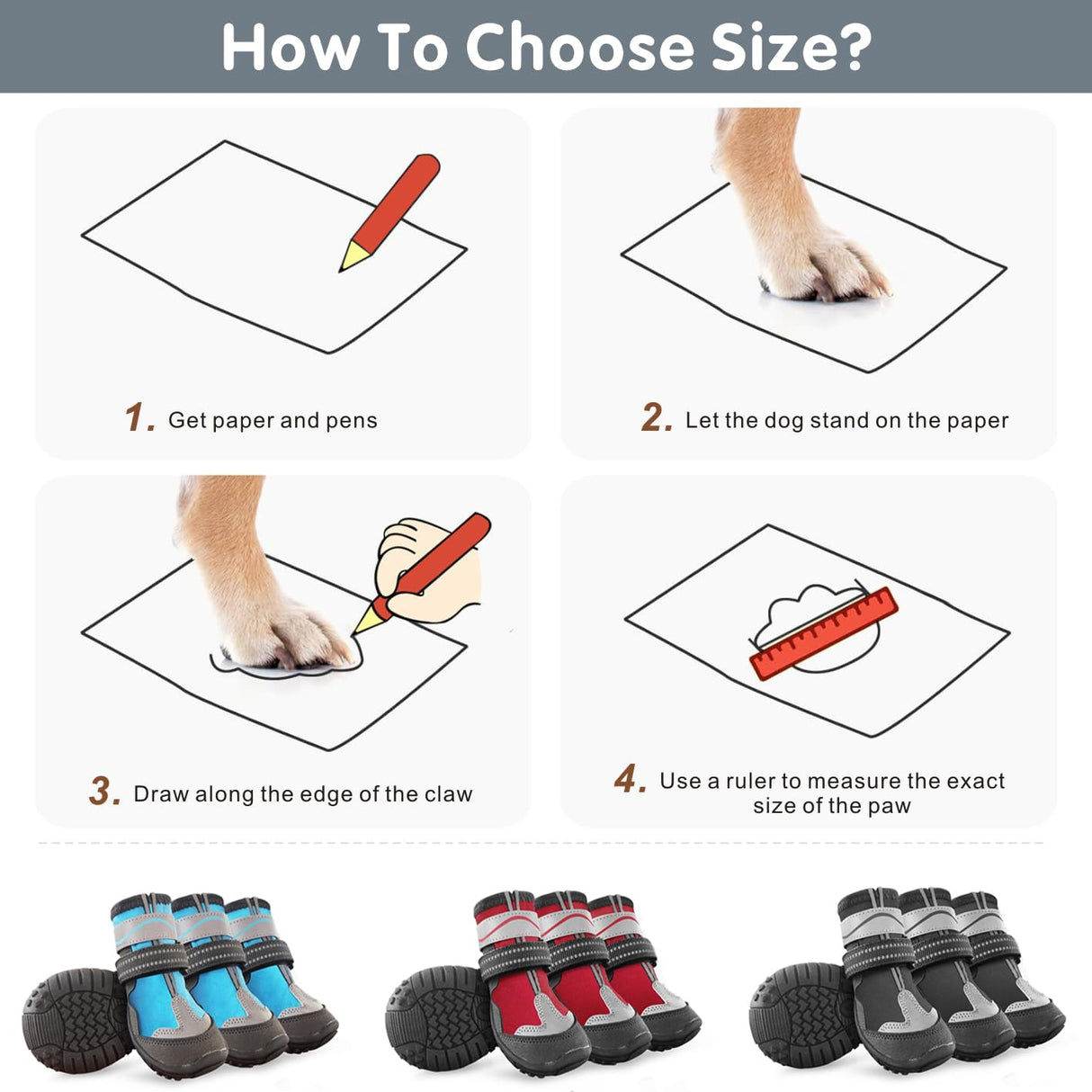 Dog Shoes, Otunrues Dog Shoes for Small Medium Large Dogs, Anti-Slip Dog Boot with Reflective, Waterproof Dog Booties & Paw Protectors for Winter Snowy Hot Pavement Day (Black, L)