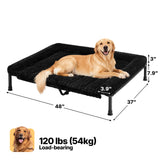Veehoo Elevated Dog Bed Large Sized with Fluffy Plush Bolster Cushion, Washable Orthopedic Dog Couch Bed, Cooling Raised Pet Cot with Removable Mat, Breathable Mesh, No-Slip Feet, 48x 37 inches, Black