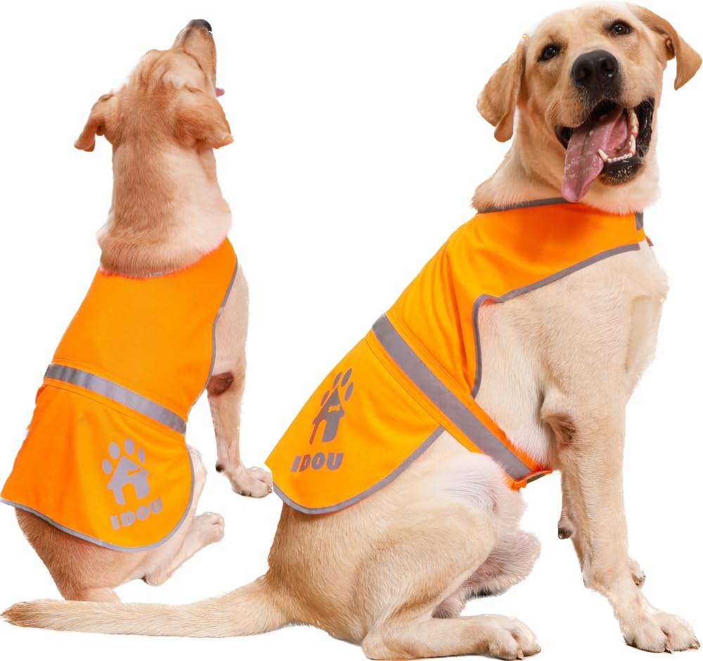 IDOU 2 Pieces Orange Reflective Dog Safety Vest - High Visibility for Walking, Jogging & Training - Size S