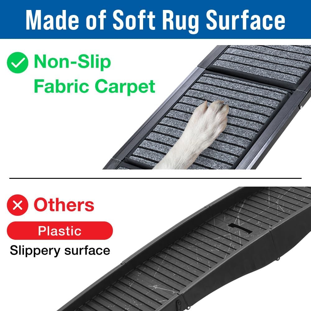 Japard Dog Ramp for Car, 63" Long & 17" Wide Folding Portable Pet Stair Ramp with Non-Slip Rug Surface, Extra Wide Dog Steps for Medium & Large Dogs Up to 165LBS Enter a Car, SUV & Truck
