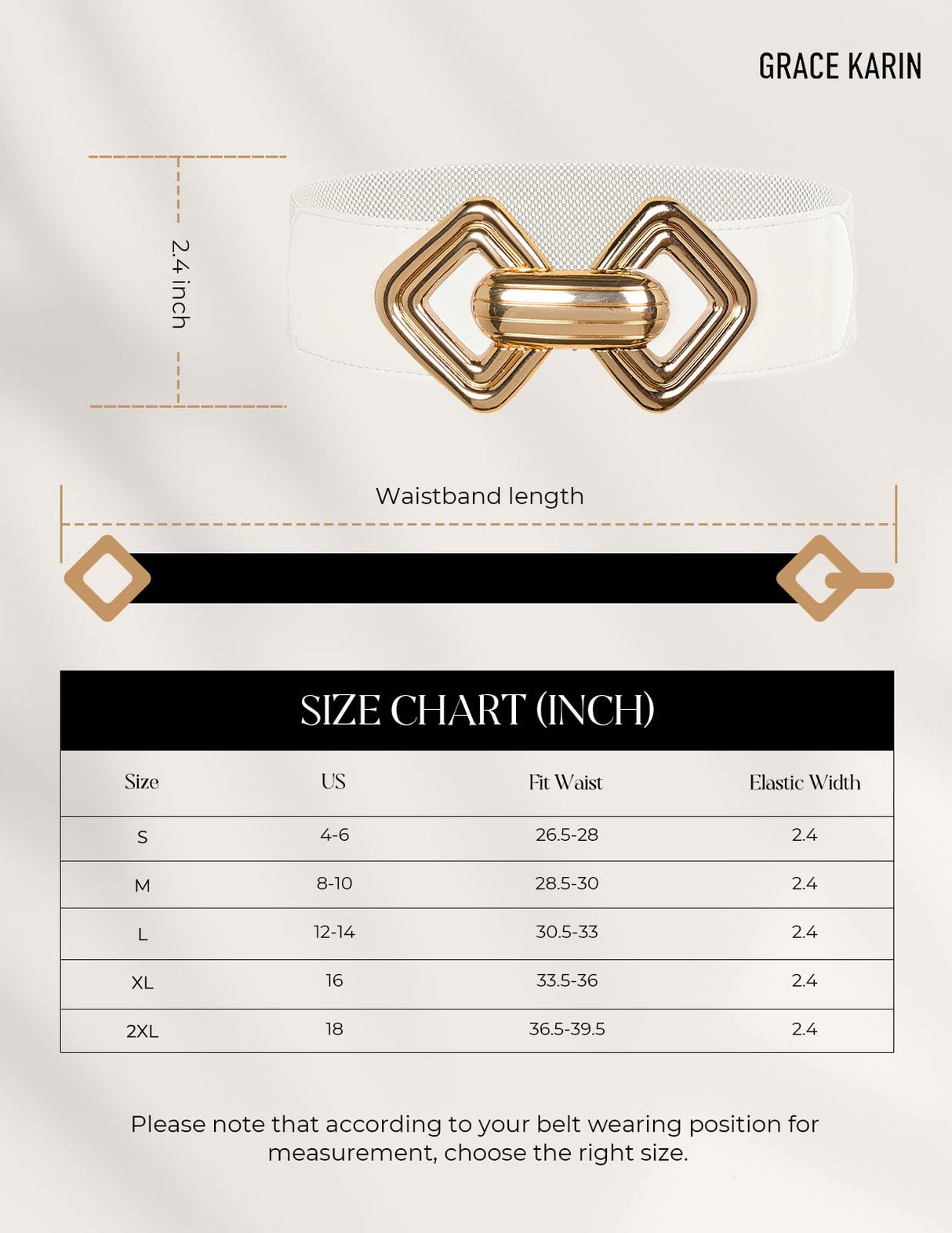 GRACE KARIN Womens Wide Elastic Belt Stretch Leather Belt Gold Buckle Belts for Dress White S-M
