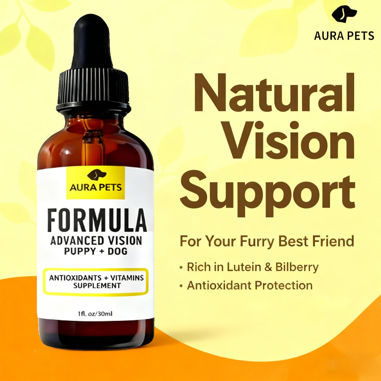 Aura pets Advanced Vision Formula for Dogs, AuraPets Vision Formula, with Lutein, Zeaxanthin, Astaxanthin, Supports Vision and Reduces Cloudiness, 30ml (1)