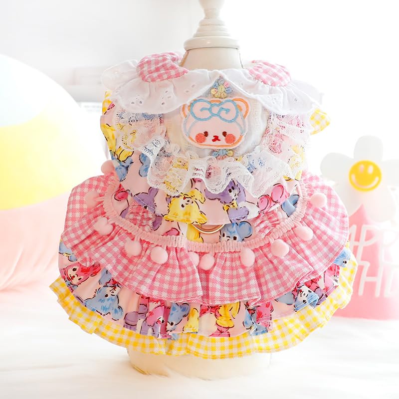 AZA Dog Princess Dresses for Small Dogs Cat Lolita Lace Bow Clothes Candy Costume Pink Bear Pet Girl Cute Coat Outfits Spring Costumes Summer (M,Pink Bear)