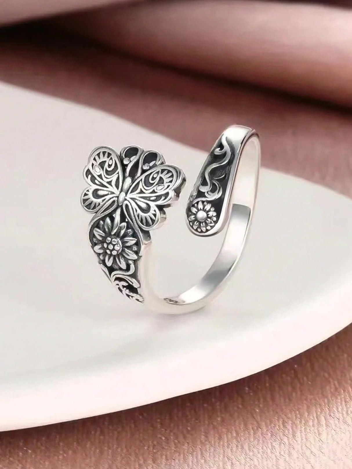 1 PC Silver Floral Open Ring for Women, Elegant Design Stacking Finger Ring, Adjustable Band for Everyday Wear, Suitable for Daily Wear and Special Occasions, Timeless Fashion Accessory