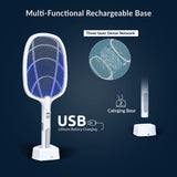 WBM SMART 2 in 1 Electric Bug Zapper, Mosquitoes Trap Lamp & Racket, USB Rechargeable Electric Fly Swatter for Home and Outdoor Powerful Grid 3-Layer Safety Mesh Safe to Touch