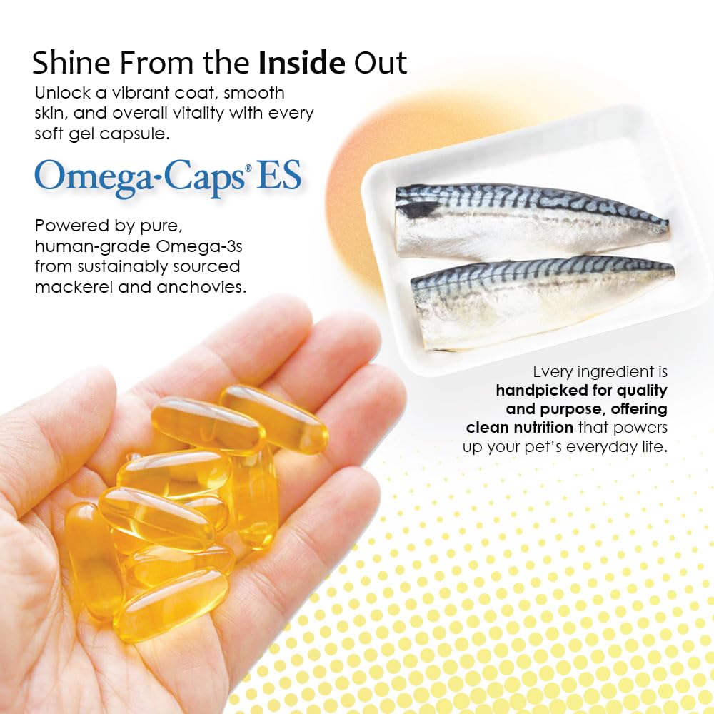 Omega Caps ES Extra Strength for Large and Giant Dogs Omega-3 and Omega-6 Fatty Acid Antioxidant Supplement Vet Formulated Made in USA Skin Coat Joint Heart and Immune Health 60 Softgel Capsules