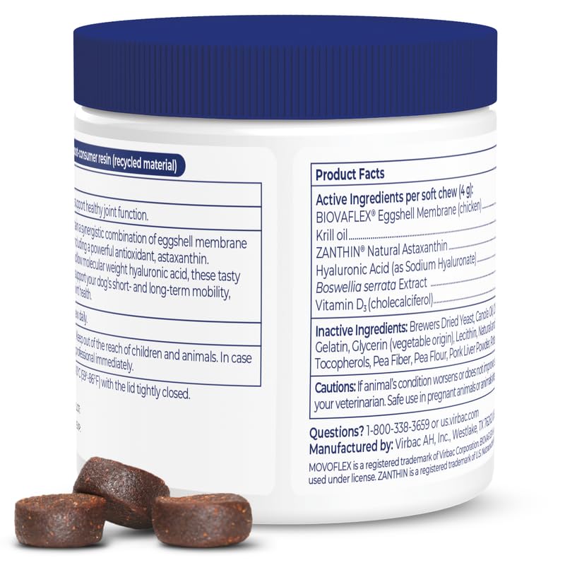 Advanced Soft Chews Hip and Joint Support Supplement for Medium Dogs - Movoflex 60 Count by Virbac