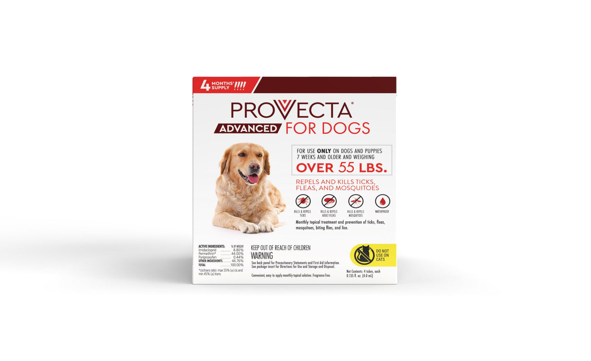 Provecta® Advanced for Extra Large Dogs (Over 55 lbs) Flea and Tick Topical Treatment, 4-Month Supply