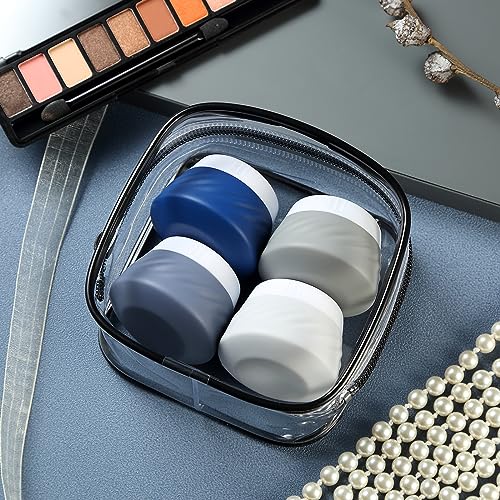 Gemice Travel Containers for Toiletries, Silicone Cream Jars TSA Approved Travel Size Containers with Clear Bag, Leak-proof Travel Accessories with Lid for Cosmetic Face Body Hand Cream (4 Pack)