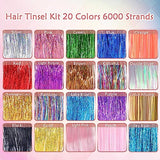 Hair Tinsel Kit (48 Inch, 20 Colors, 6000 Strands), Glitter Tinsel Hair Extensions with Tools - Fairy Hair Tinsel Heat Resistant Accessories for Women Girls Kids