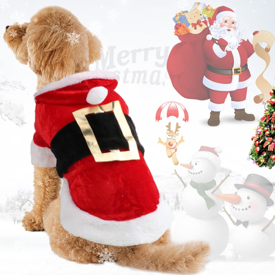 Idepet Santa Dog Costume Christmas Pet Clothes Winter Hoodie Coat Clothes for Dog Pet Clothing Chihuahua Yorkshire Poodle (S)