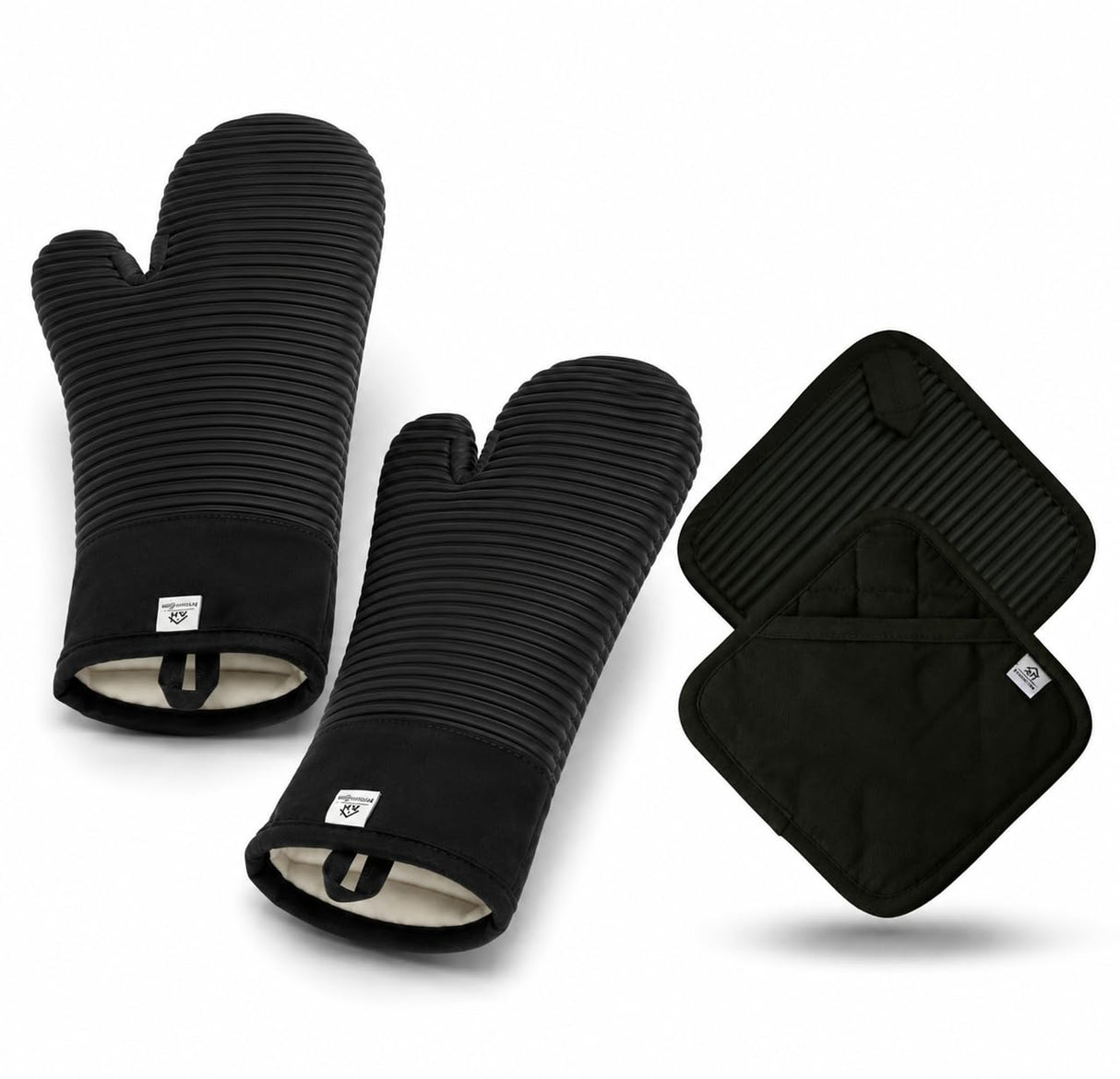 Extra Long Silicone Oven Mitts and Pot Holders Sets | Heat Resistant 500°F BPA-Free Food Grade Silicone Hot Pads & Kitchen Mittens | 4-Piece Set of Oven Gloves & Potholders for Kitchens.