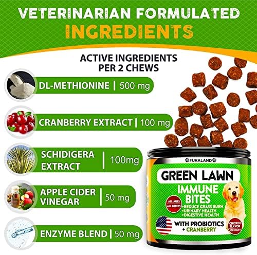 FURALAND Grass Burn Spot Chews for Dogs - Dog Pee Lawn Spot Saver Caused by Dog Urine - Grass Treatment Rocks - DL-Methionine + Digestive Enzymes - Dog Urine Neutralizer for Lawn - Soft Treats