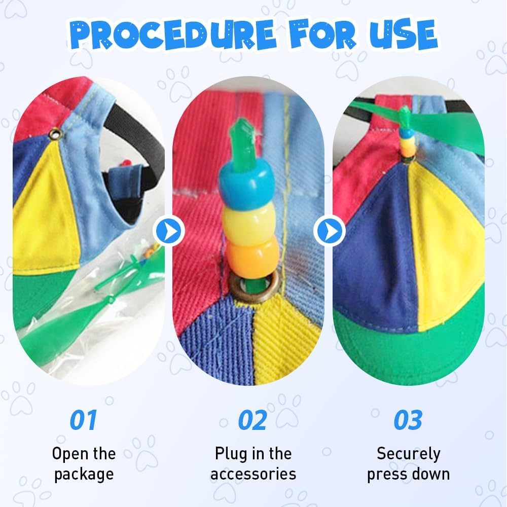 Funny Pet Baseball Hat with Propeller, Cute Adjustable Sun Protection Rainbow Helicopter Hat for Dog & Cat