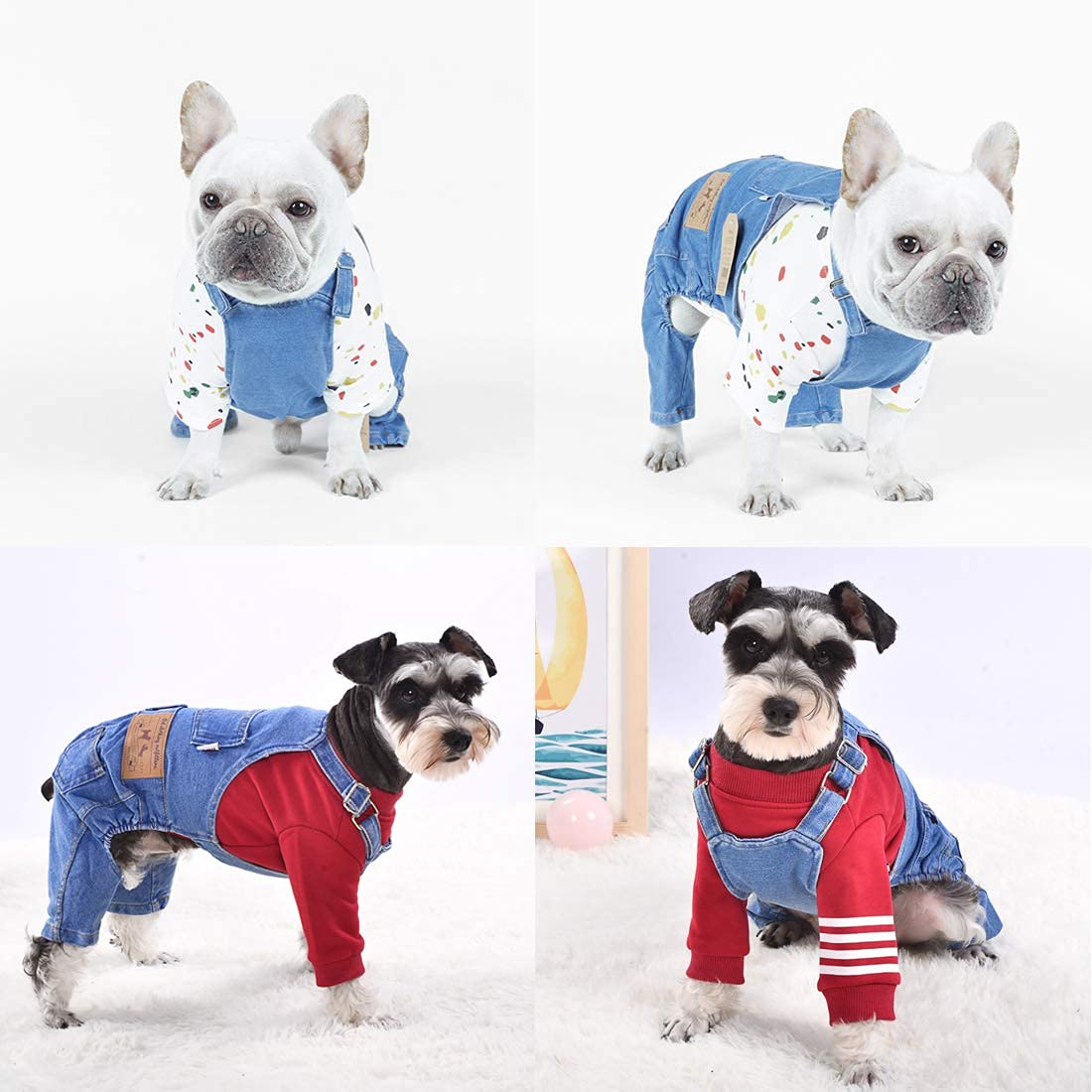 Pet Clothes Elastic Jeans Overalls Comfortable Washed Denim Cute Style for Puppy (S)